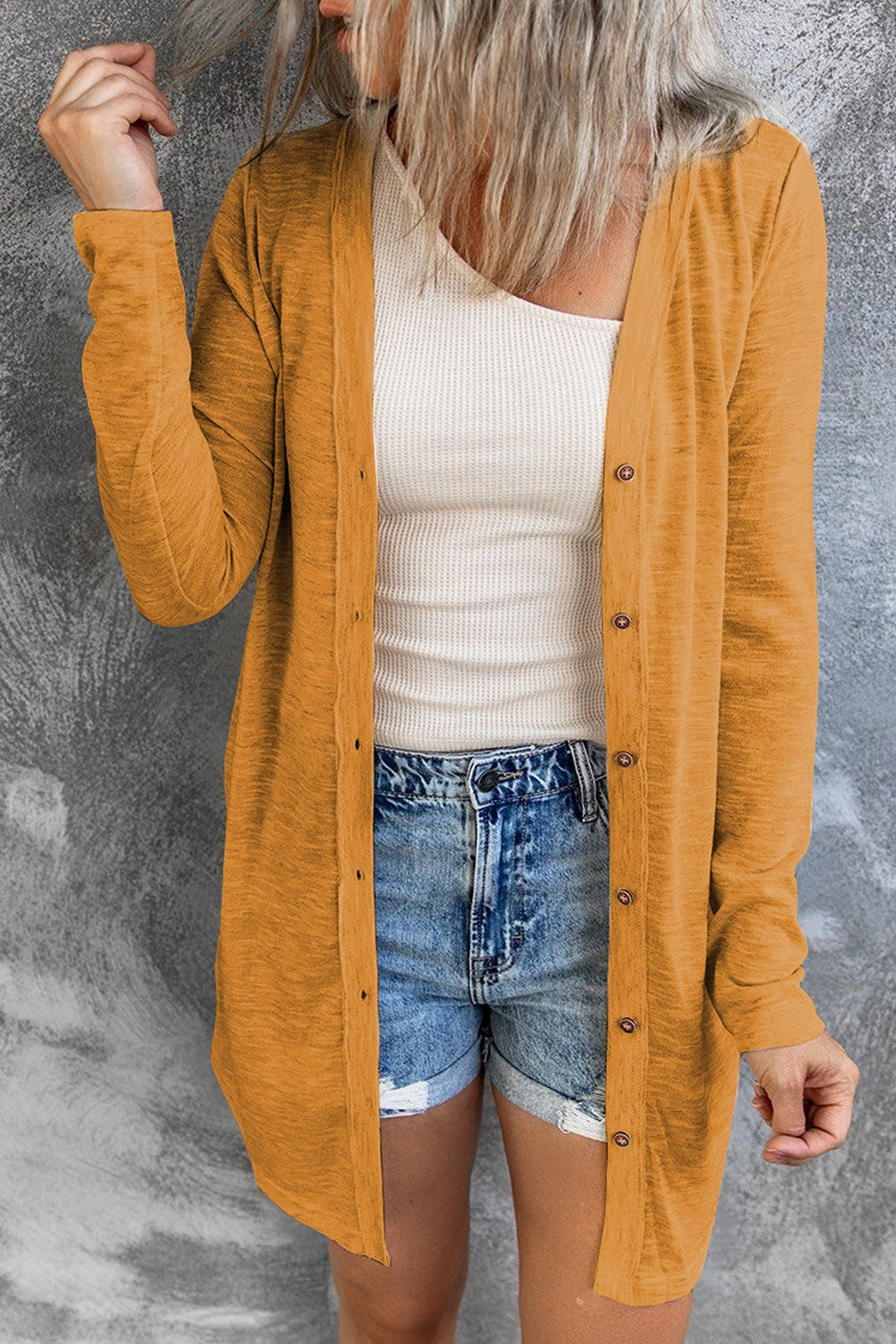 Button Up Long Sleeve Cover Up-Angel Casuals