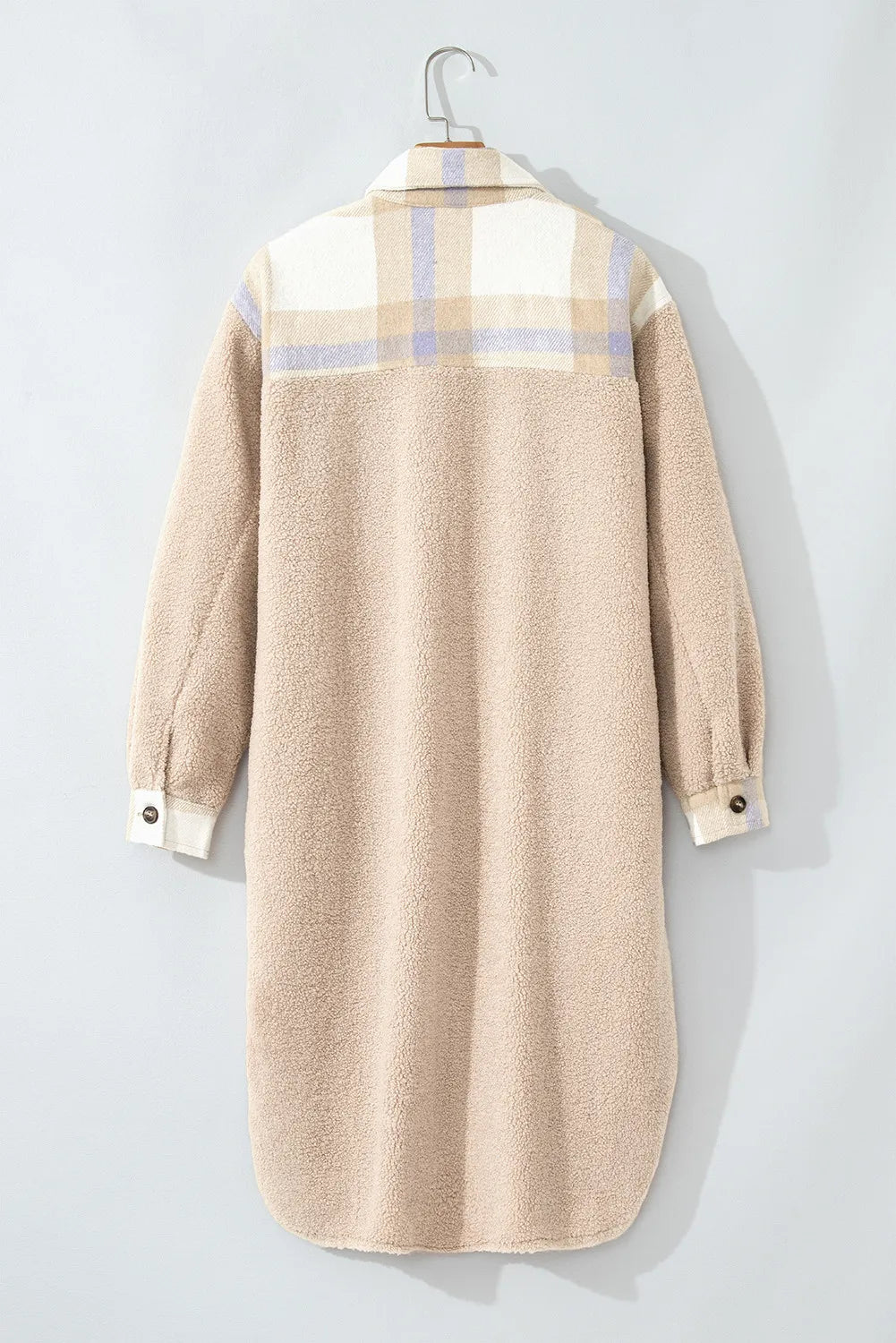 Slit Plaid Button Down Long Sleeve Coat-Angel Casuals