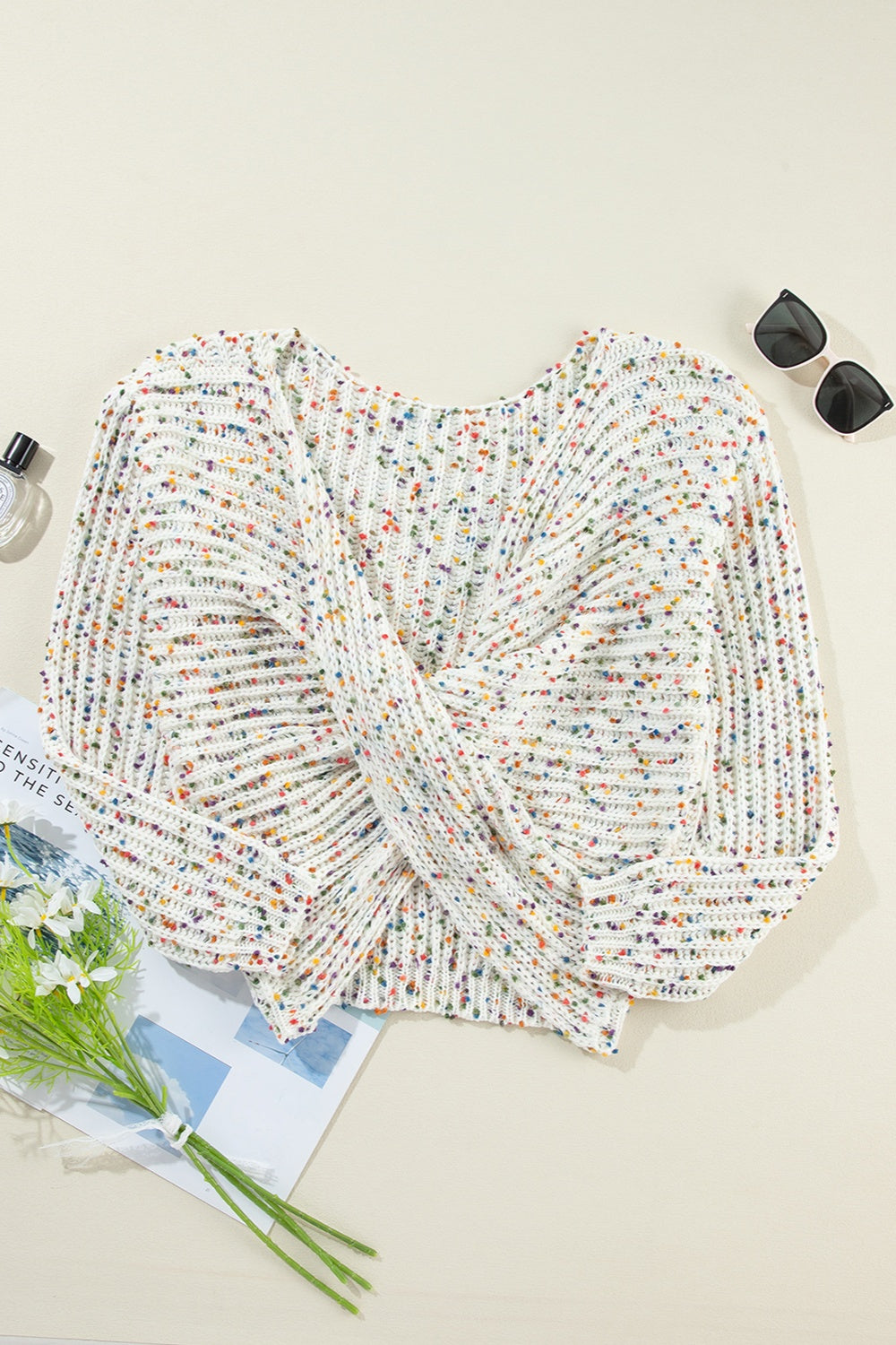 Twisted Confetti Boat Neck Sweater-Angel Casuals