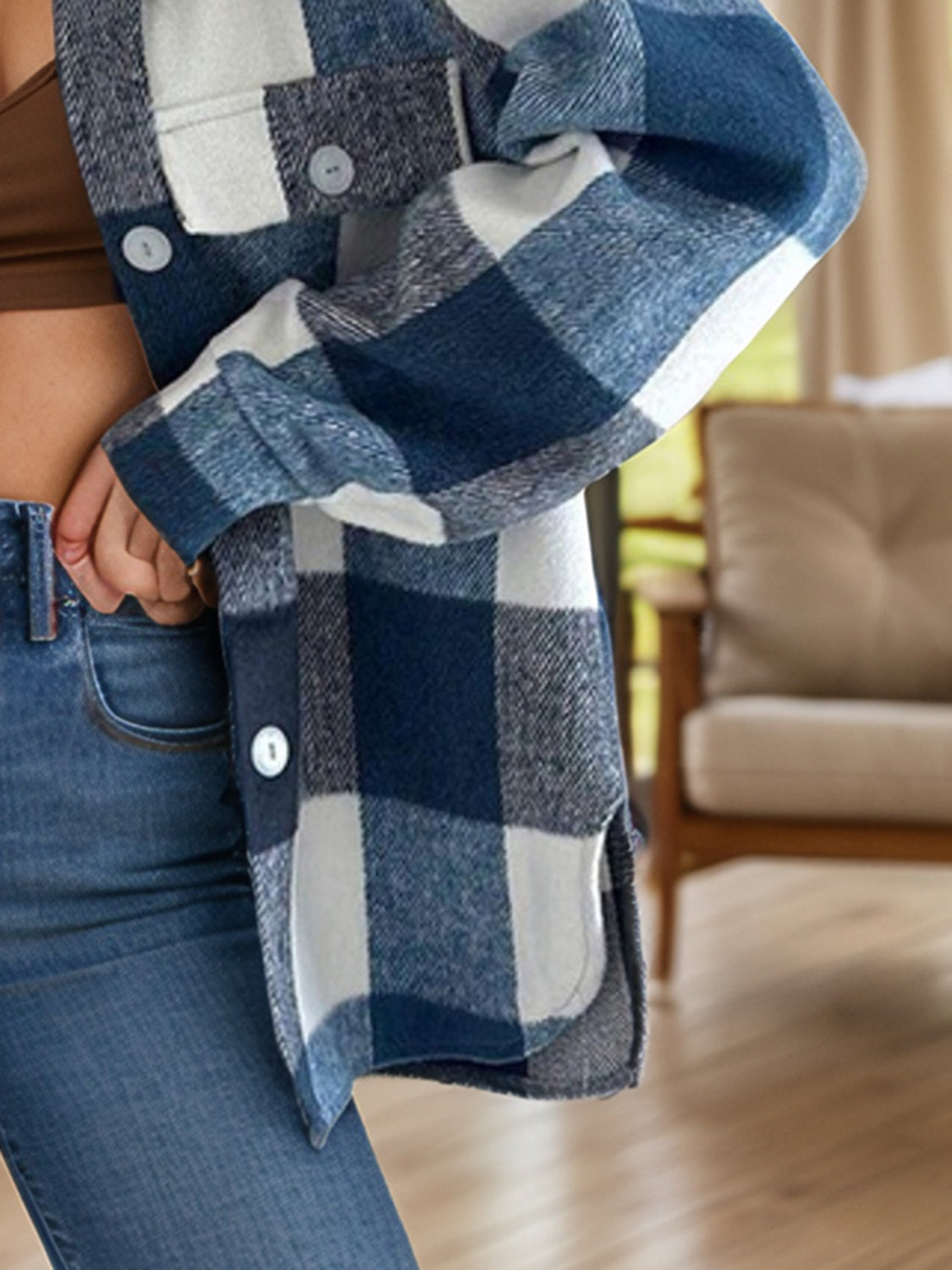 Plaid Button Up Long Sleeve Shacket-Angel Casuals