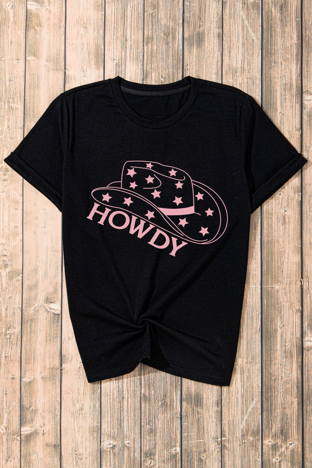 HOWDY Round Neck Short Sleeve T-Shirt-Angel Casuals