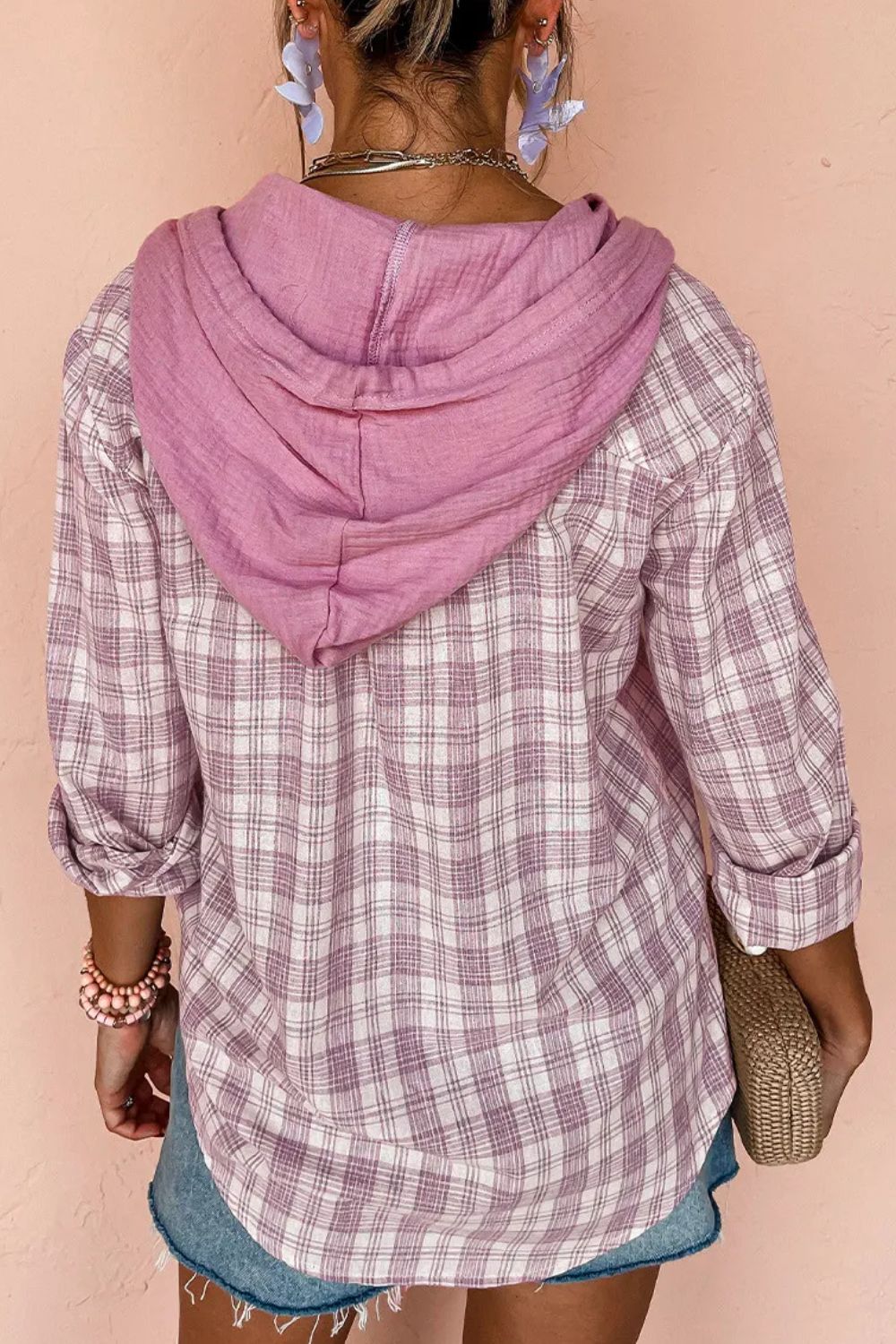 Drawstring Button Up Hooded Jacket-Angel Casuals