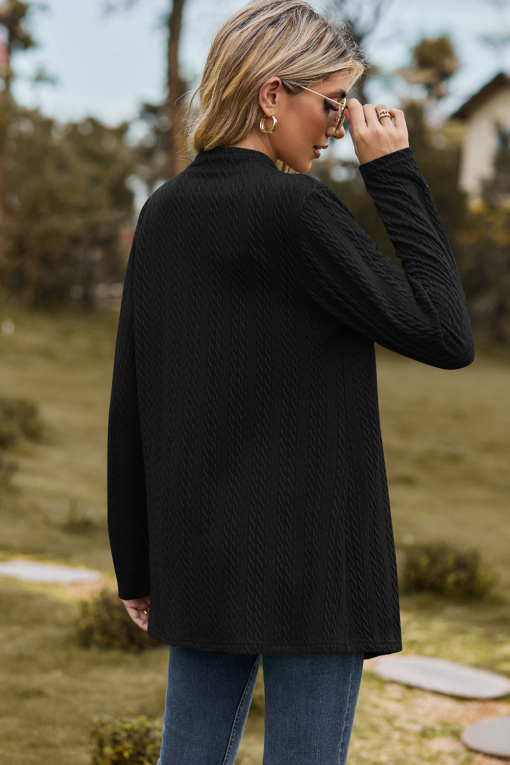 Textured Open Front Long Sleeve Cardigan-Angel Casuals