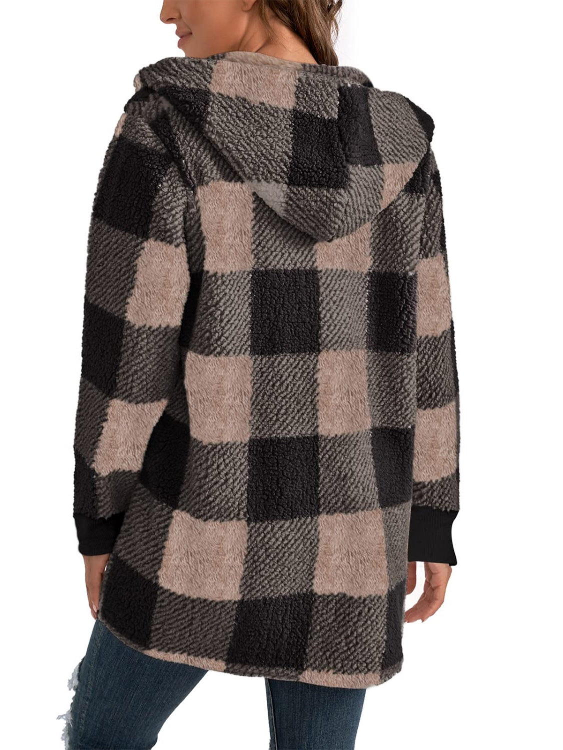 Plaid Long Sleeve Hooded Coat-Angel Casuals