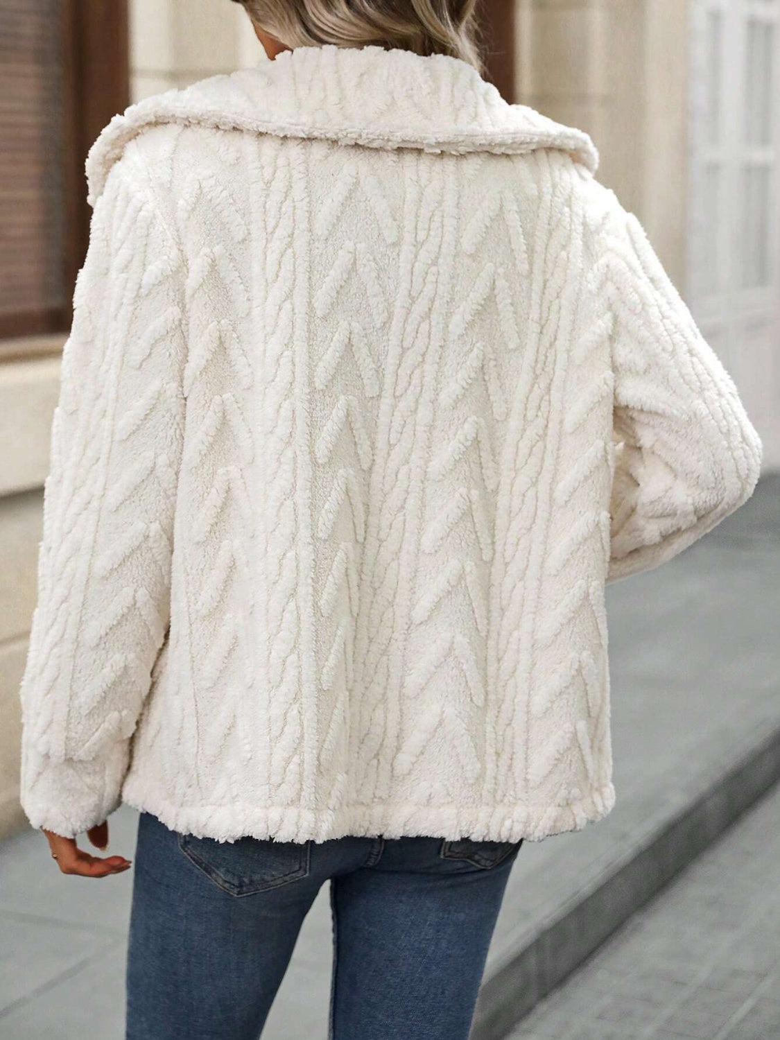 Fuzzy Texture Button Up Collared Neck Coat-Angel Casuals