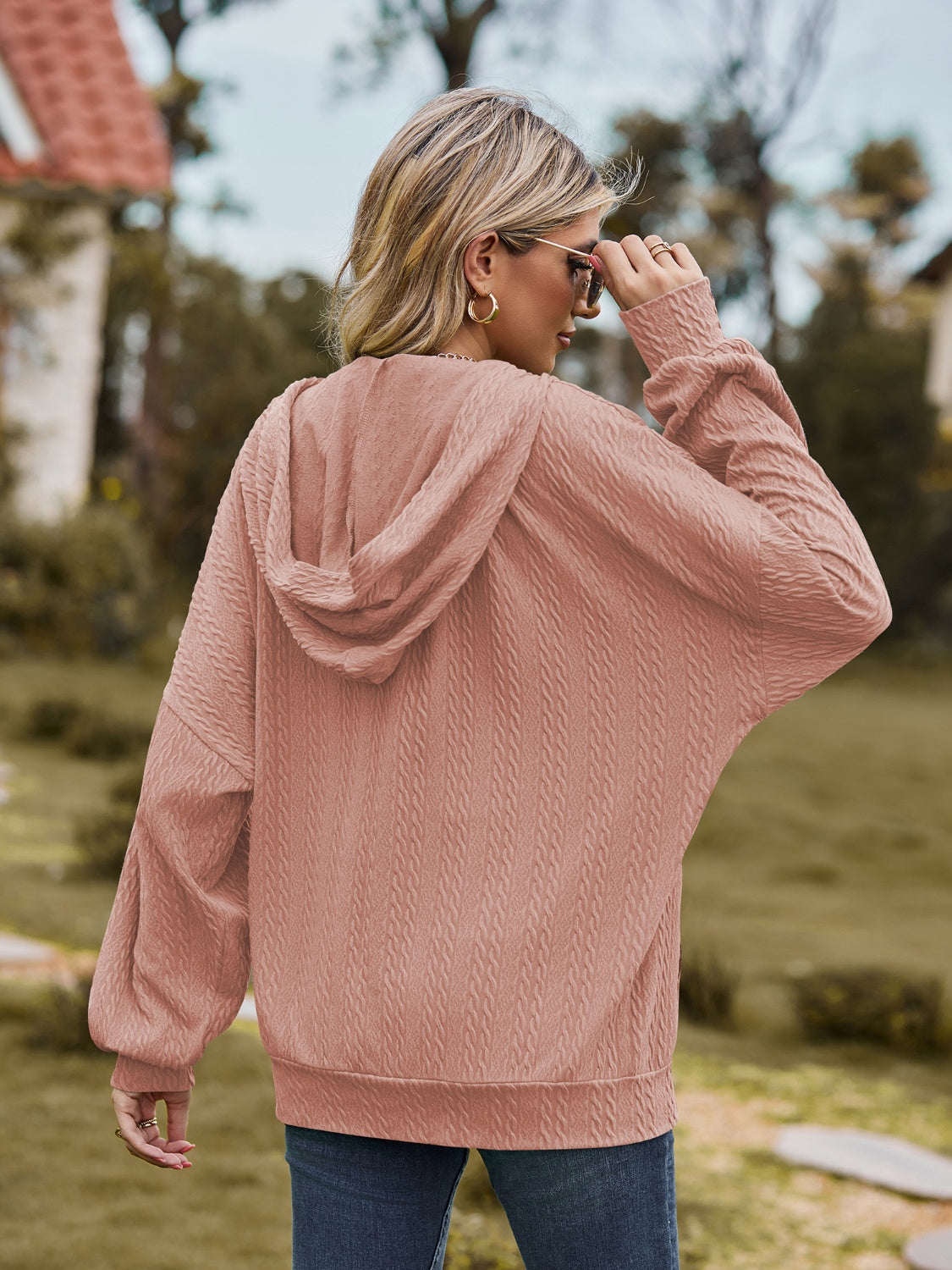 Zip Up Drawstring Long Sleeve Hooded Jacket-Angel Casuals