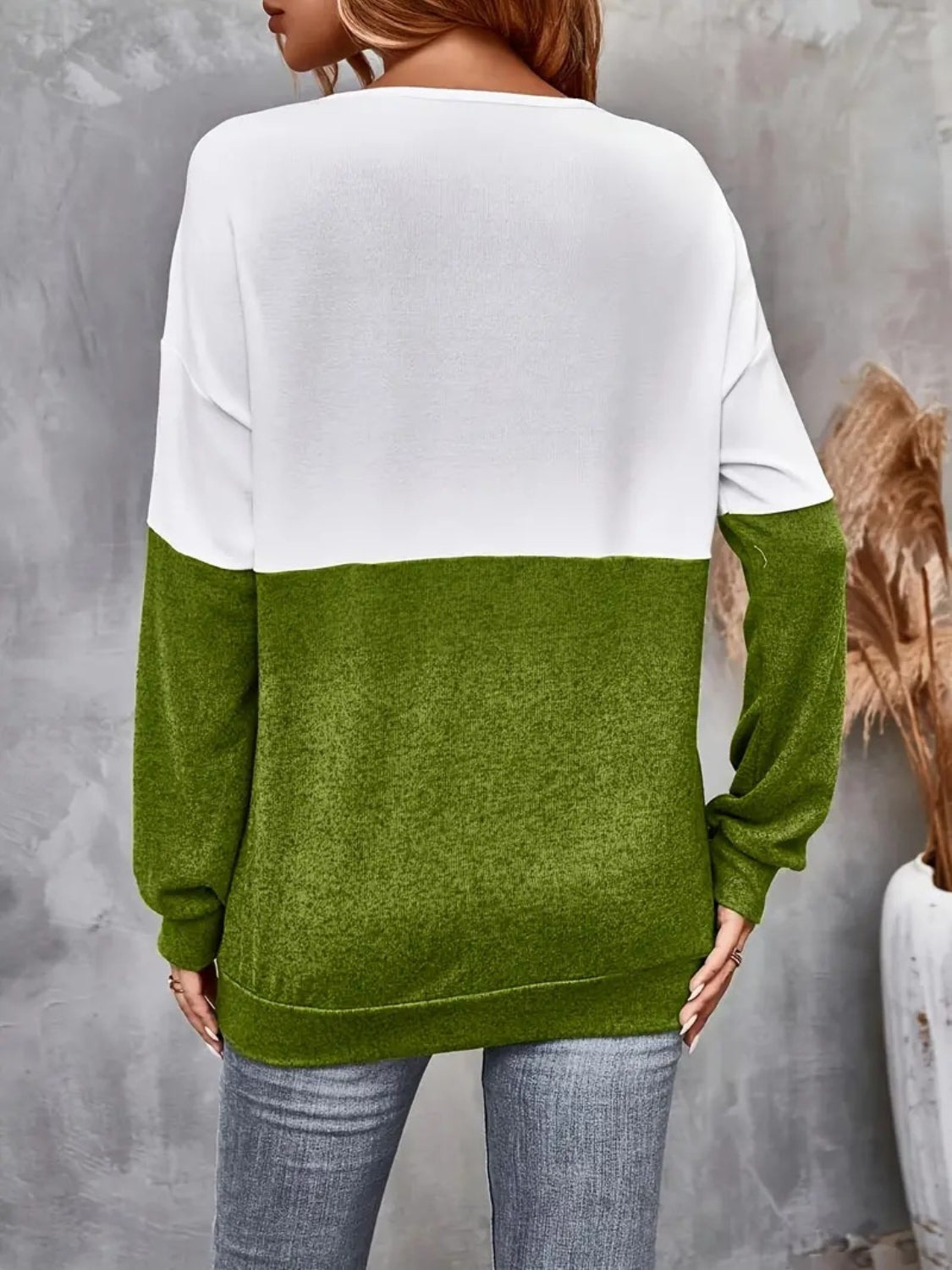 Contrast Crisscross V-Neck Long Sleeve Top-Angel Casuals