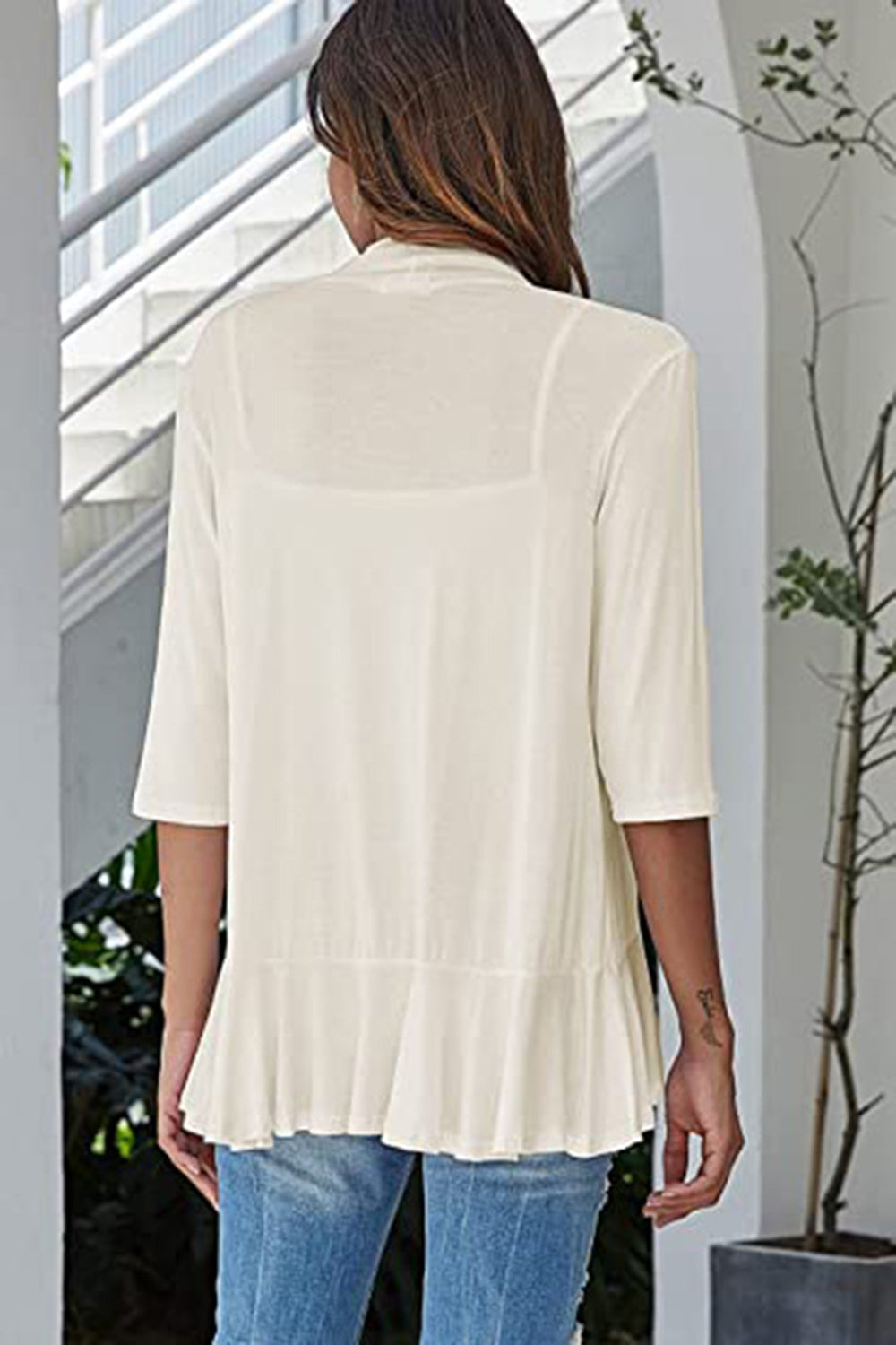 Open Front Three-Quarter Sleeve Cardigan-Angel Casuals