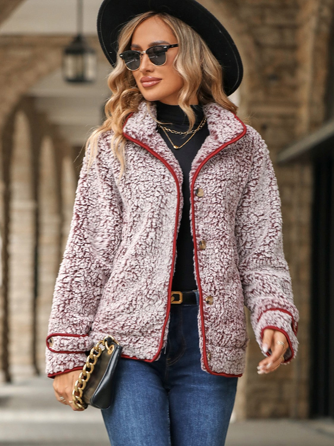 Fuzzy Pocketed Button Up Jacket-Angel Casuals