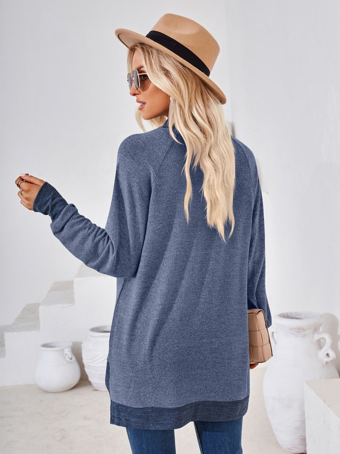 Contrast Mock Neck Long Sleeve T-Shirt-Angel Casuals