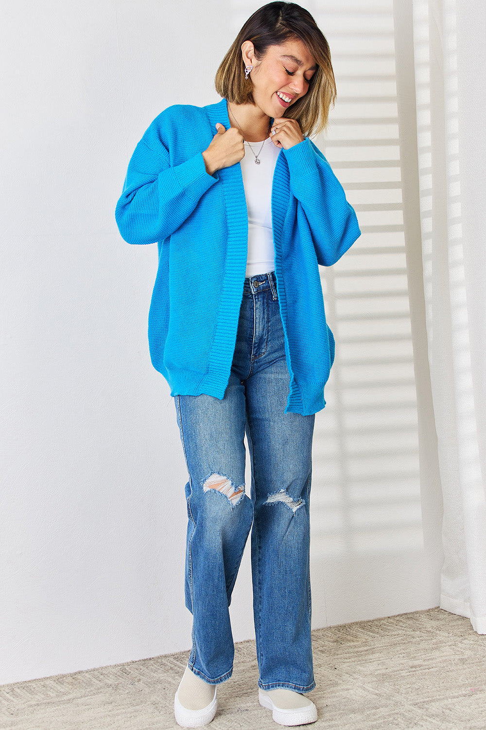 Open Front Dropped Shoulder Cardigan-Angel Casuals