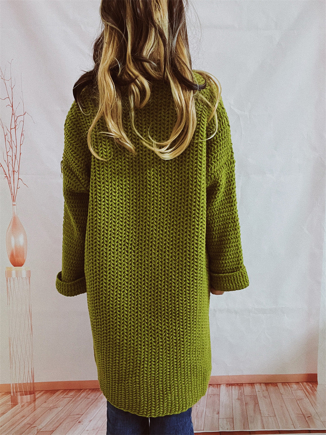 Open Front Long Sleeve Cardigan with Pockets-Angel Casuals