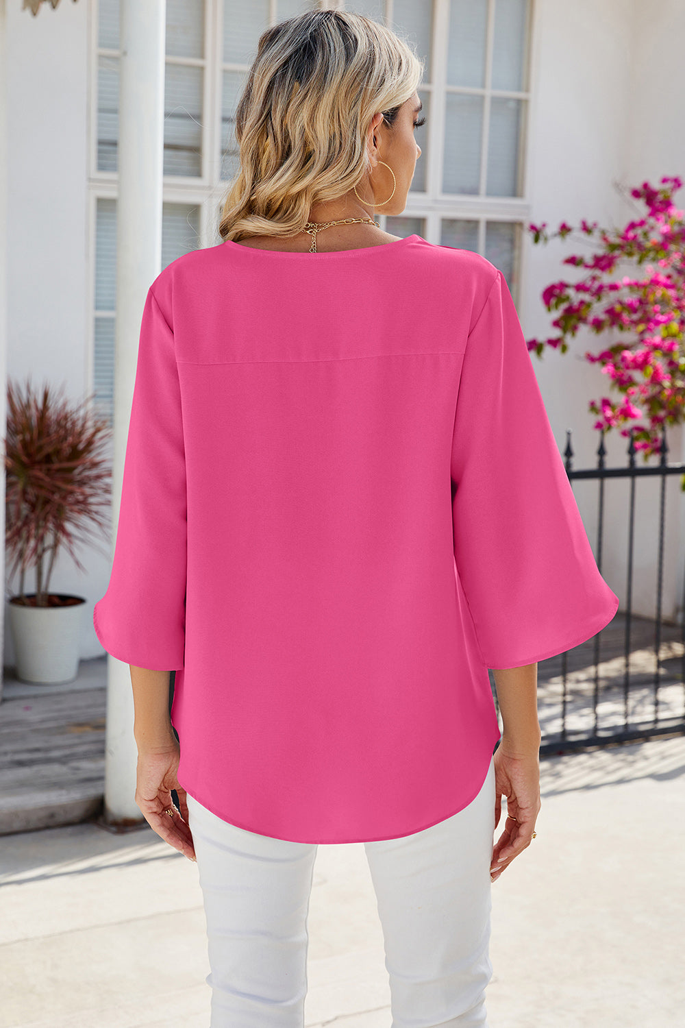 V-Neck Three-Quarter Sleeve Top-Angel Casuals