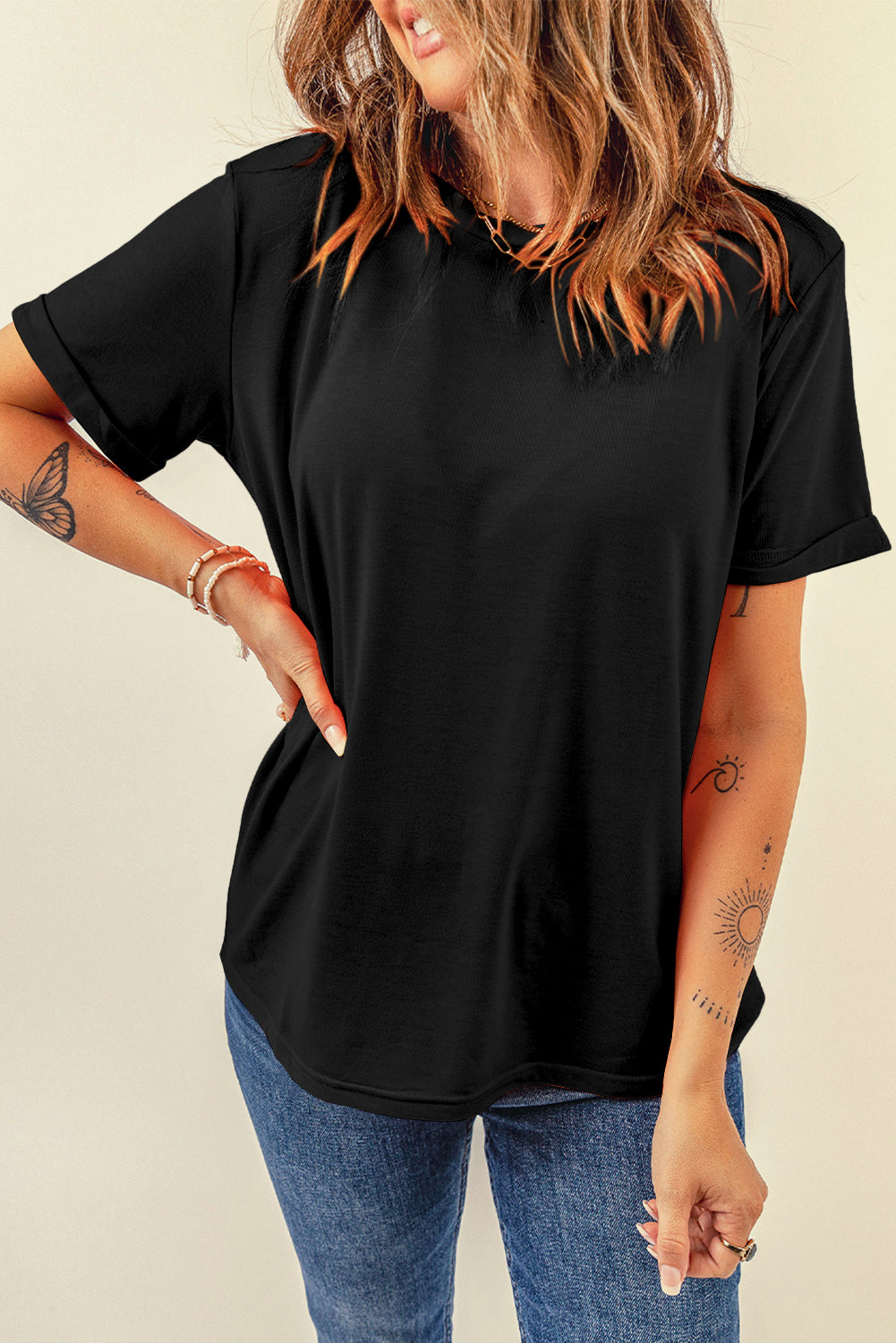 Round Neck Short Sleeve T-Shirt-Angel Casuals