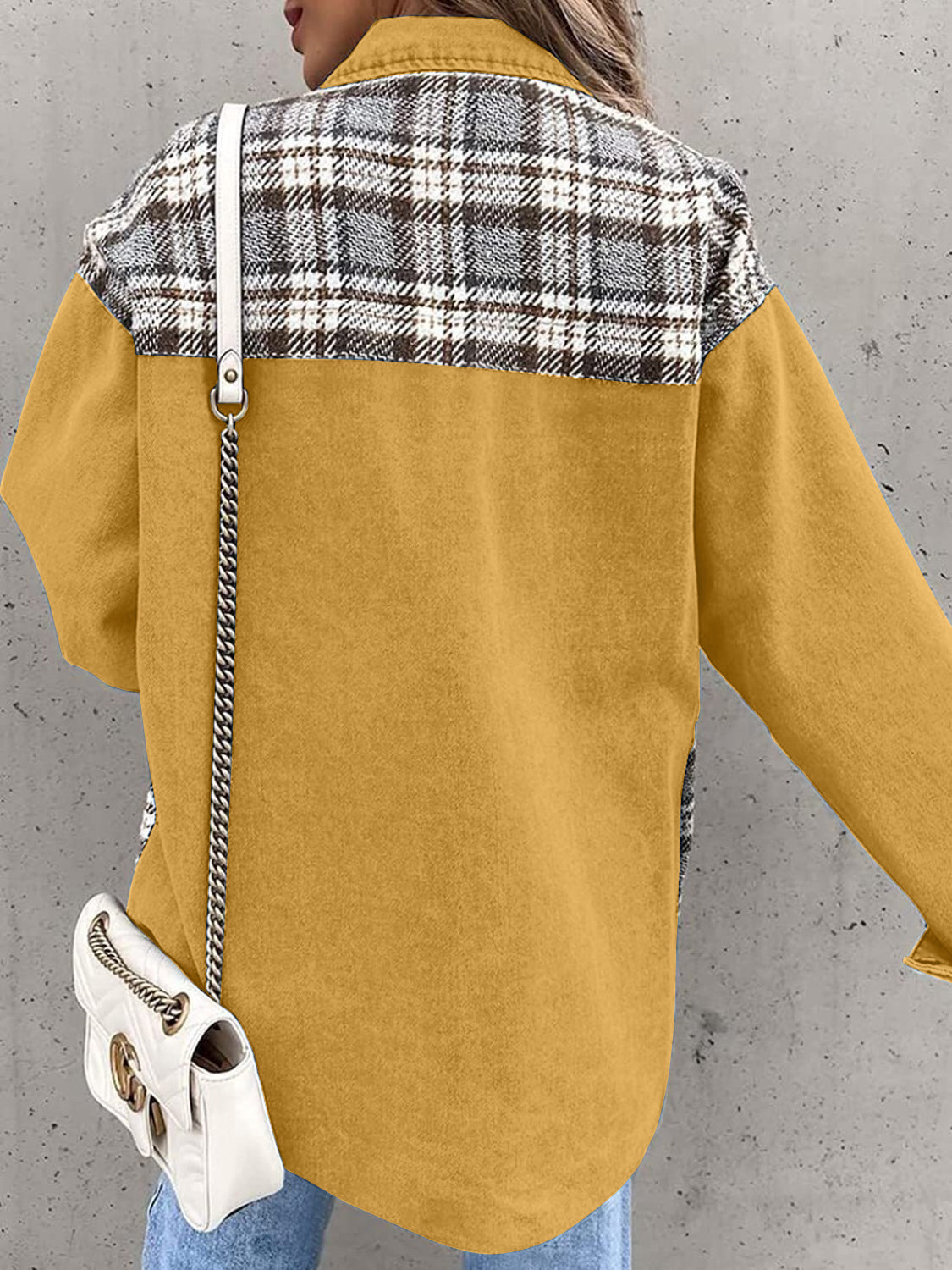Plaid Button Up Dropped Shoulder Jacket-Angel Casuals