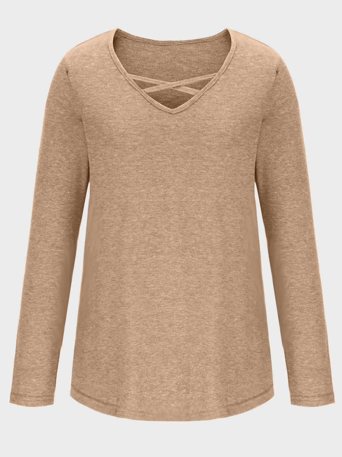 Crisscross V-Neck Long Sleeve T-Shirt-Angel Casuals