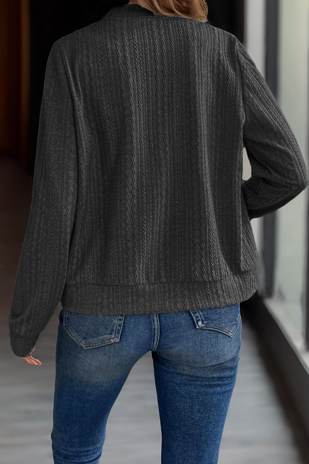 Baseball Collar Zip Up Long Sleeve Jacket-Angel Casuals