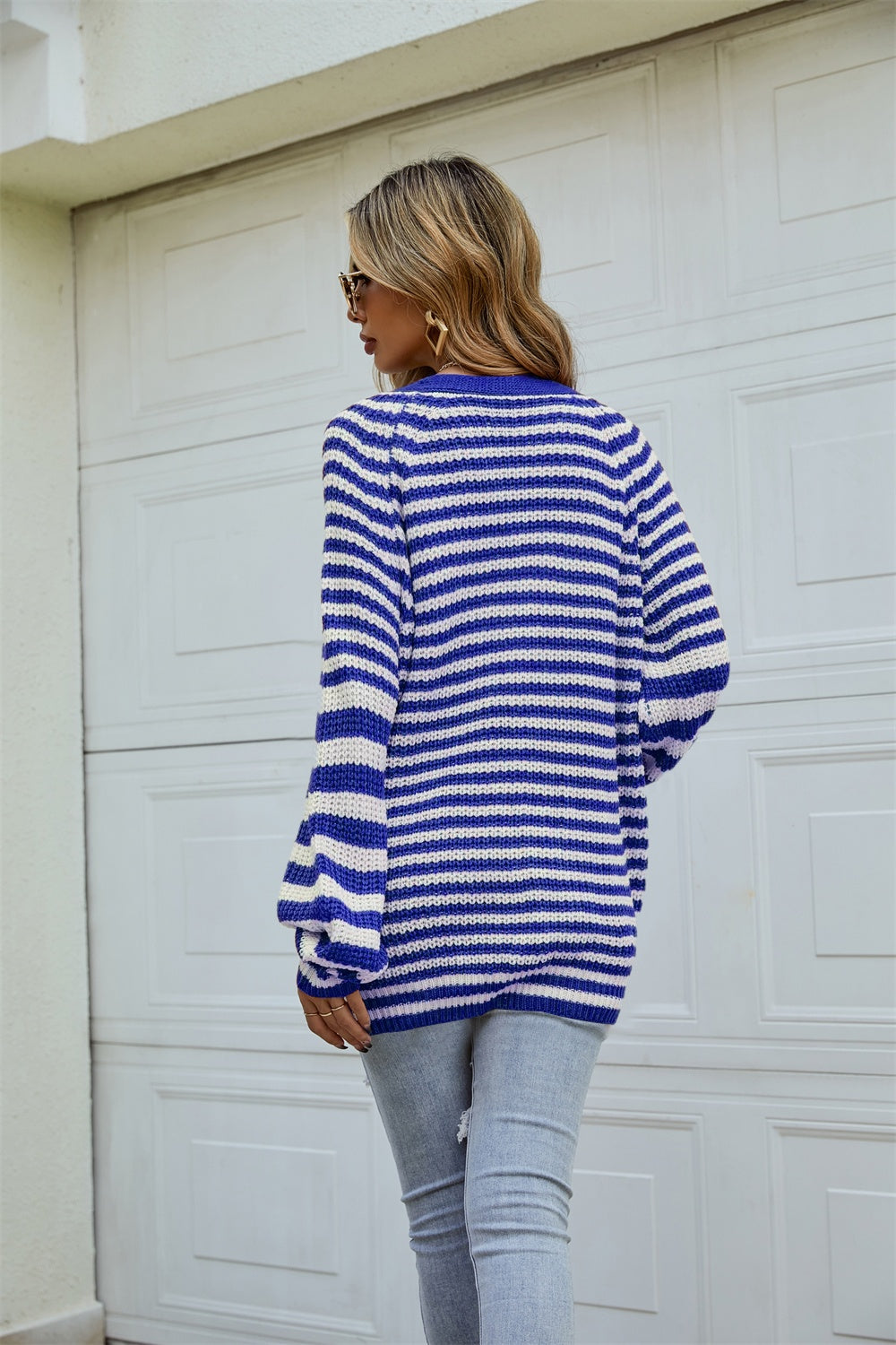 Angel Wings Striped Button Up Long Sleeve Cardigan-Angel Casuals