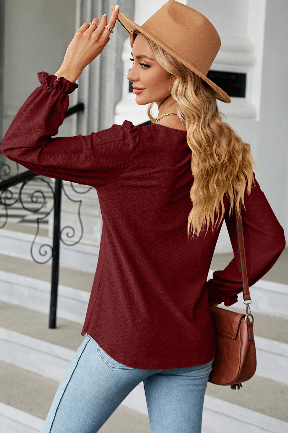 Round Neck Flounce Sleeve T-Shirt-Angel Casuals