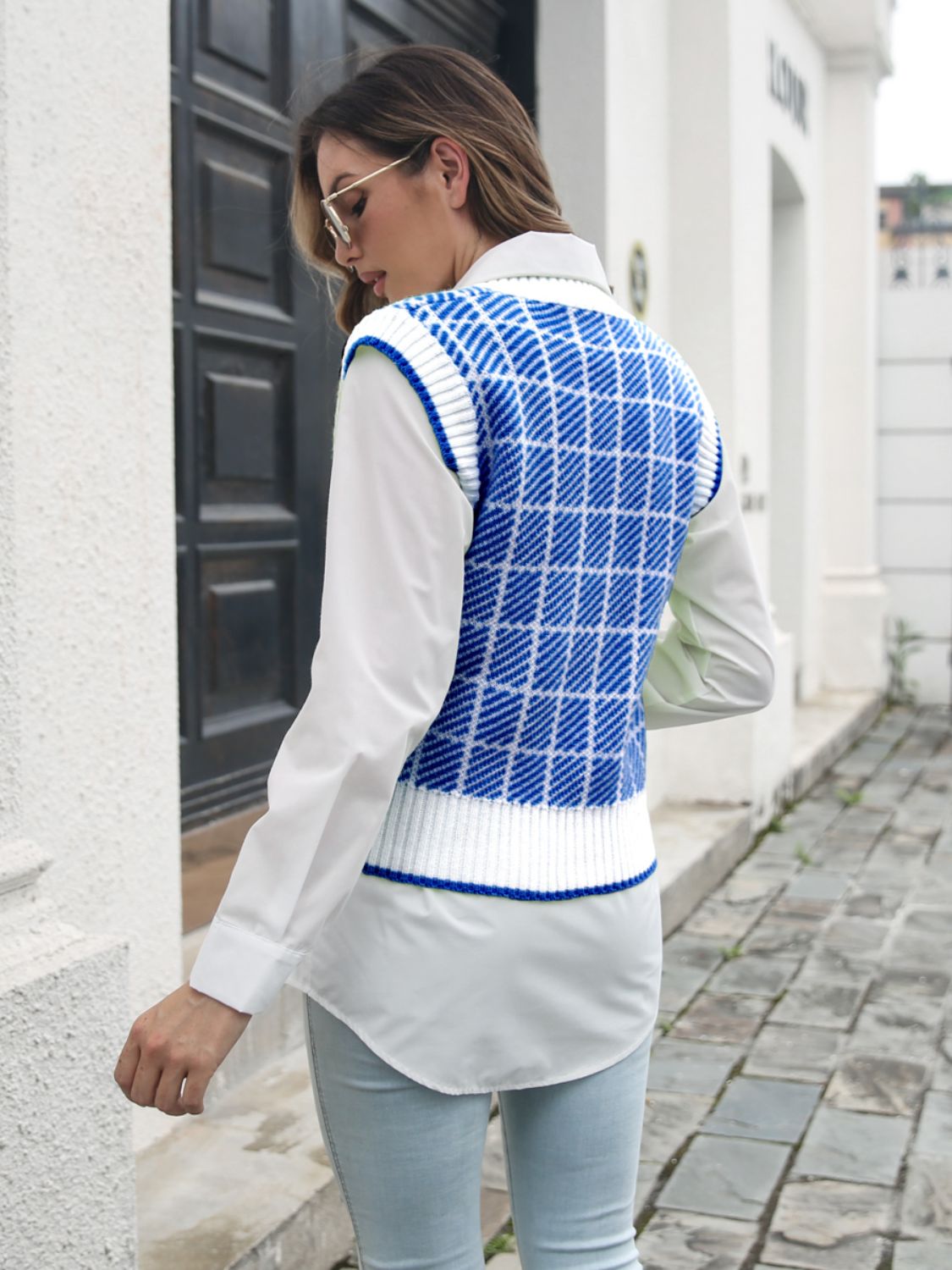 Plaid V-Neck Sweater Vest-Angel Casuals