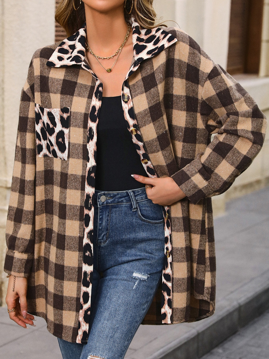 Ivy Lane Plaid Button Up Dropped Shoulder Jacket-Angel Casuals