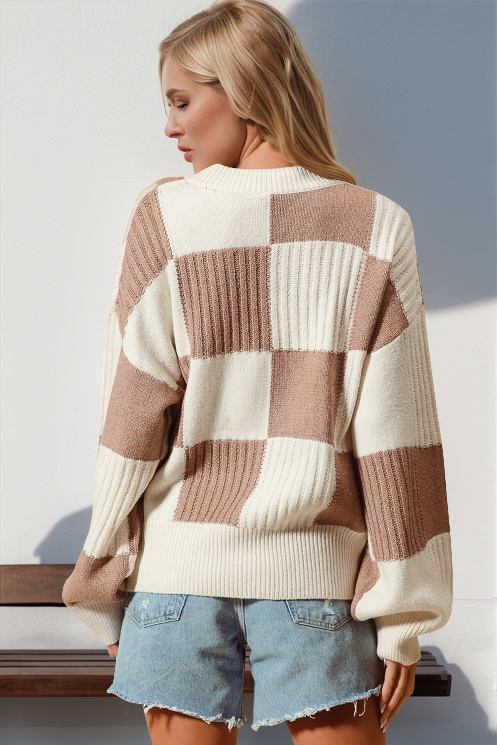 Double Take Full Size Checkered Dropped Shoulder Cardigan-Angel Casuals