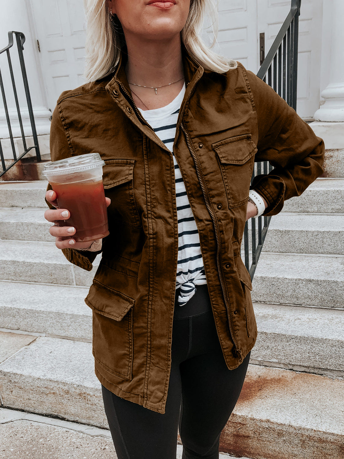 Pocketed Long Sleeve Zip Up Jacket-Angel Casuals