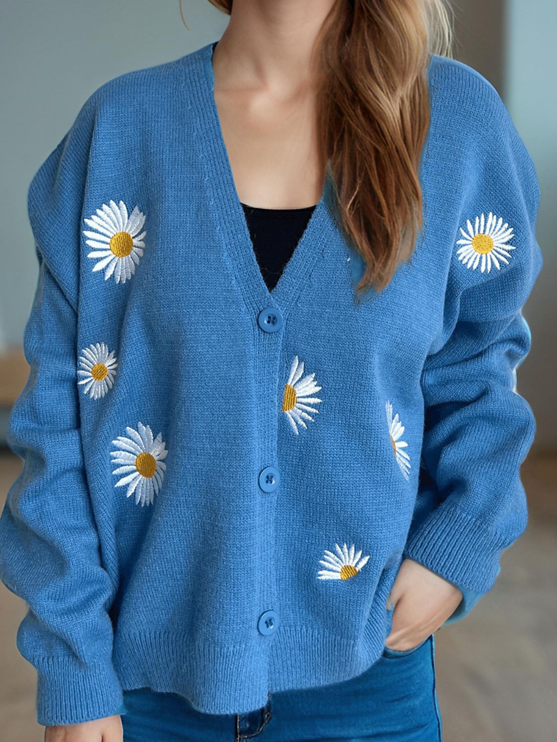Daisy Button Up V-Neck Cardigan-Angel Casuals