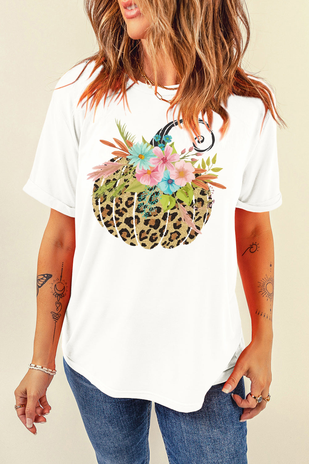 Pumpkin Graphic Round Neck Short Sleeve T-Shirt-Angel Casuals