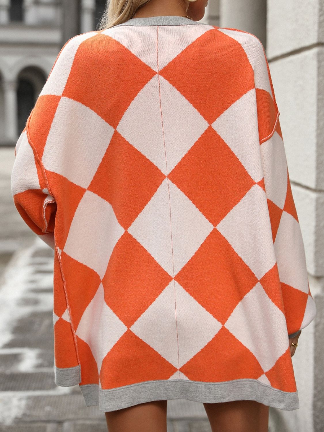 Checkered Dropped Shoulder Long Sleeve Cardigan-Angel Casuals