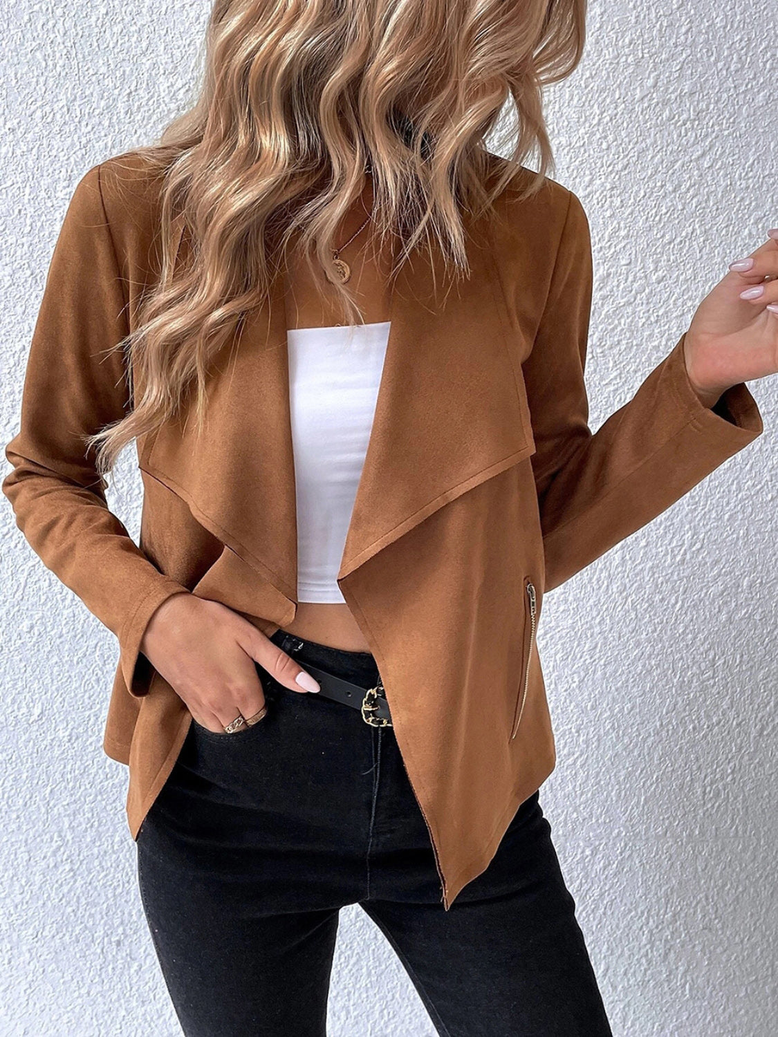 Collared Neck Long Sleeve Jacket-Angel Casuals