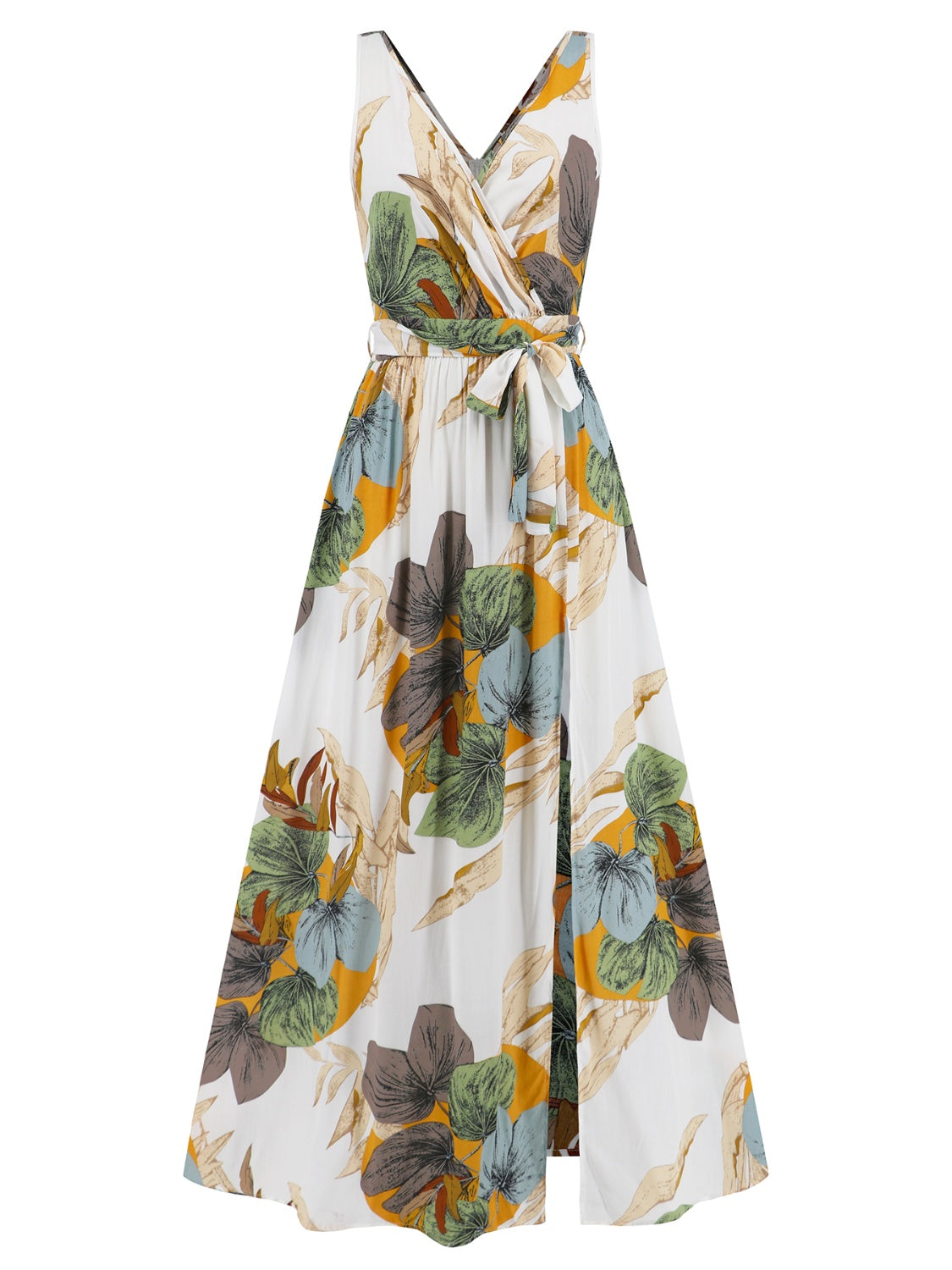 Slit Tied Printed Surplice Dress-Angel Casuals