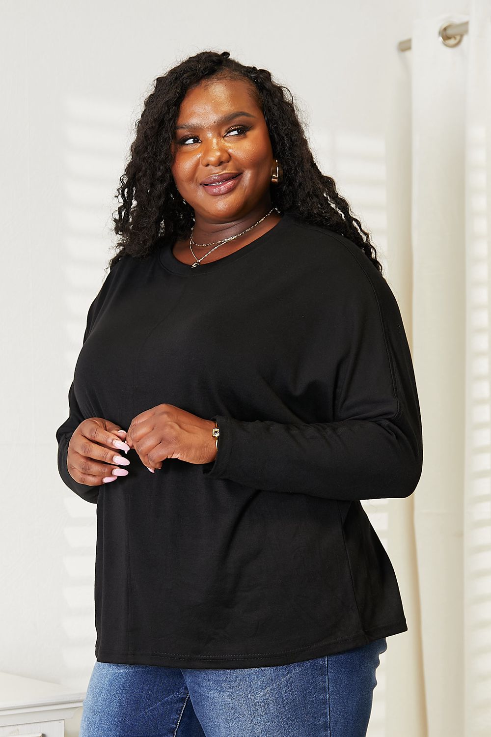 Double Take Seam Detail Round Neck Long Sleeve Top-Angel Casuals