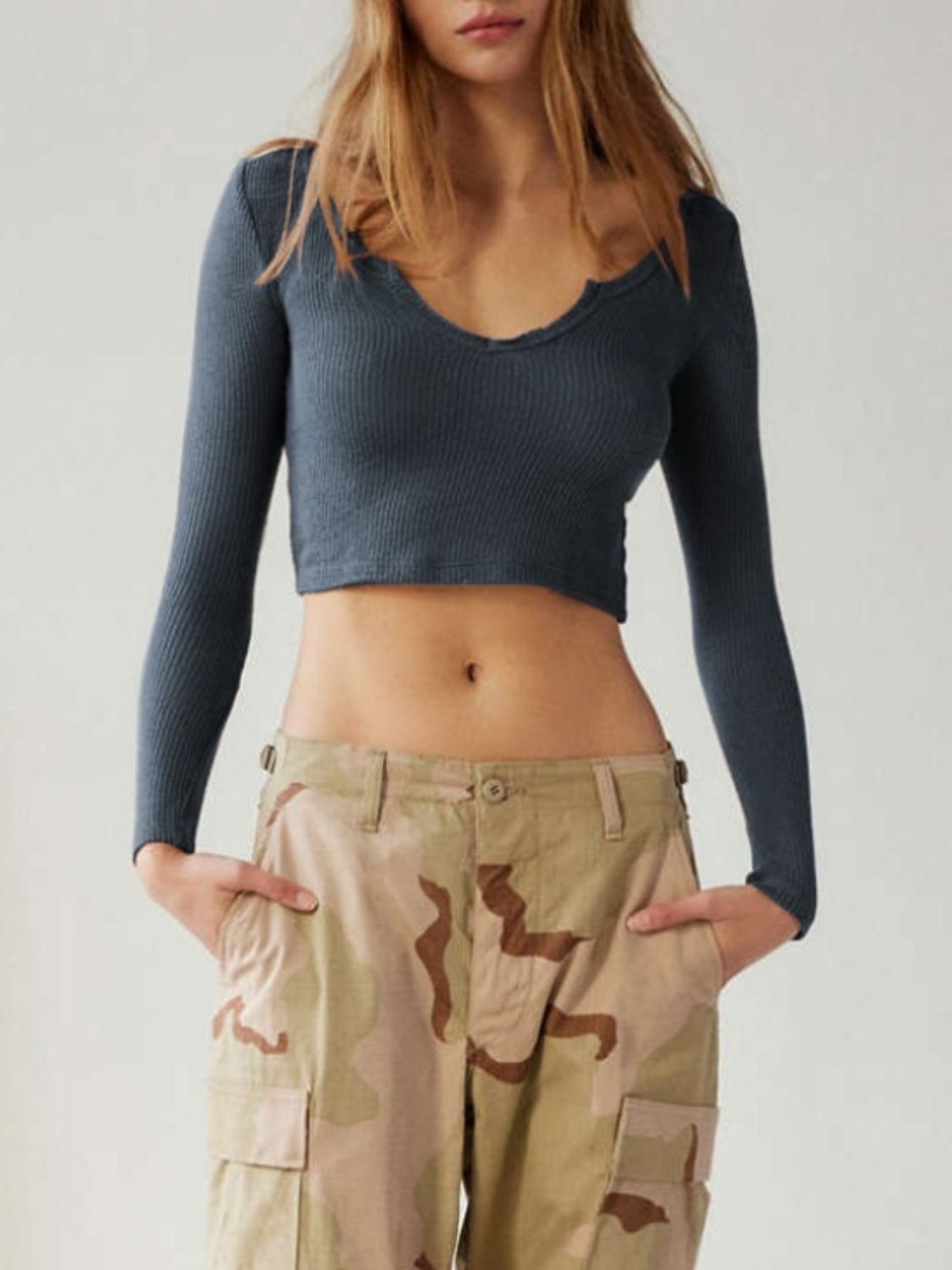 Notched Long Sleeve T-Shirt-Angel Casuals
