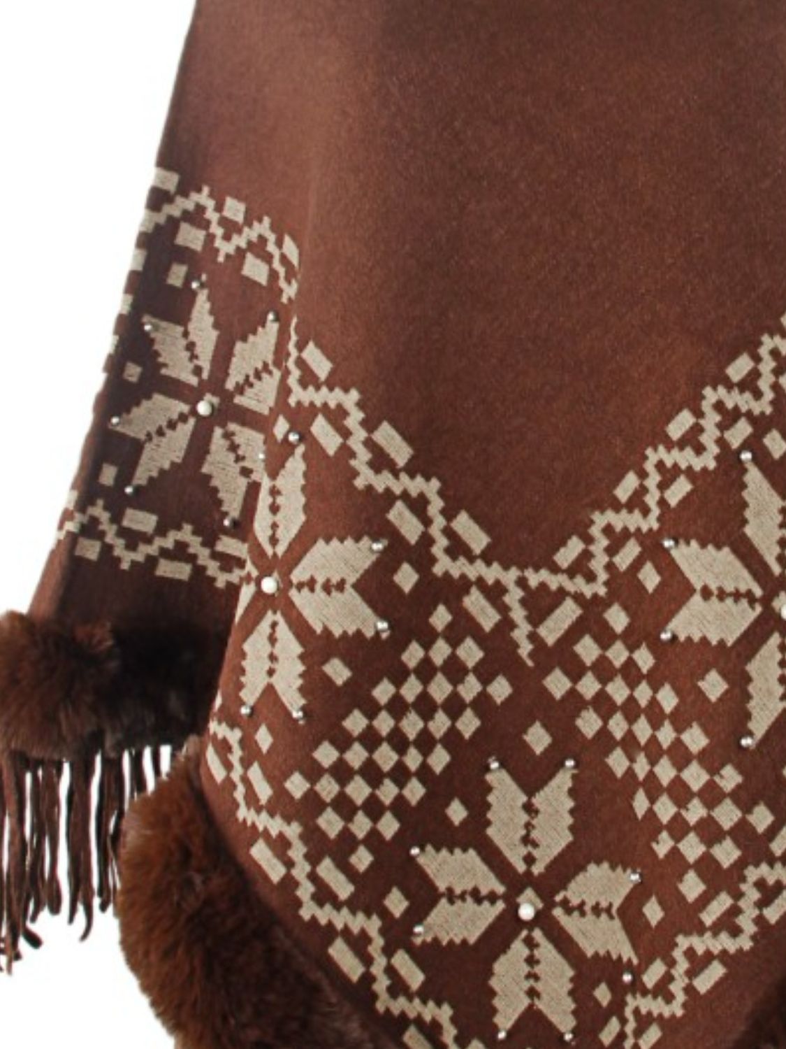 Fringe Geometric Cape Sleeve Poncho-Angel Casuals