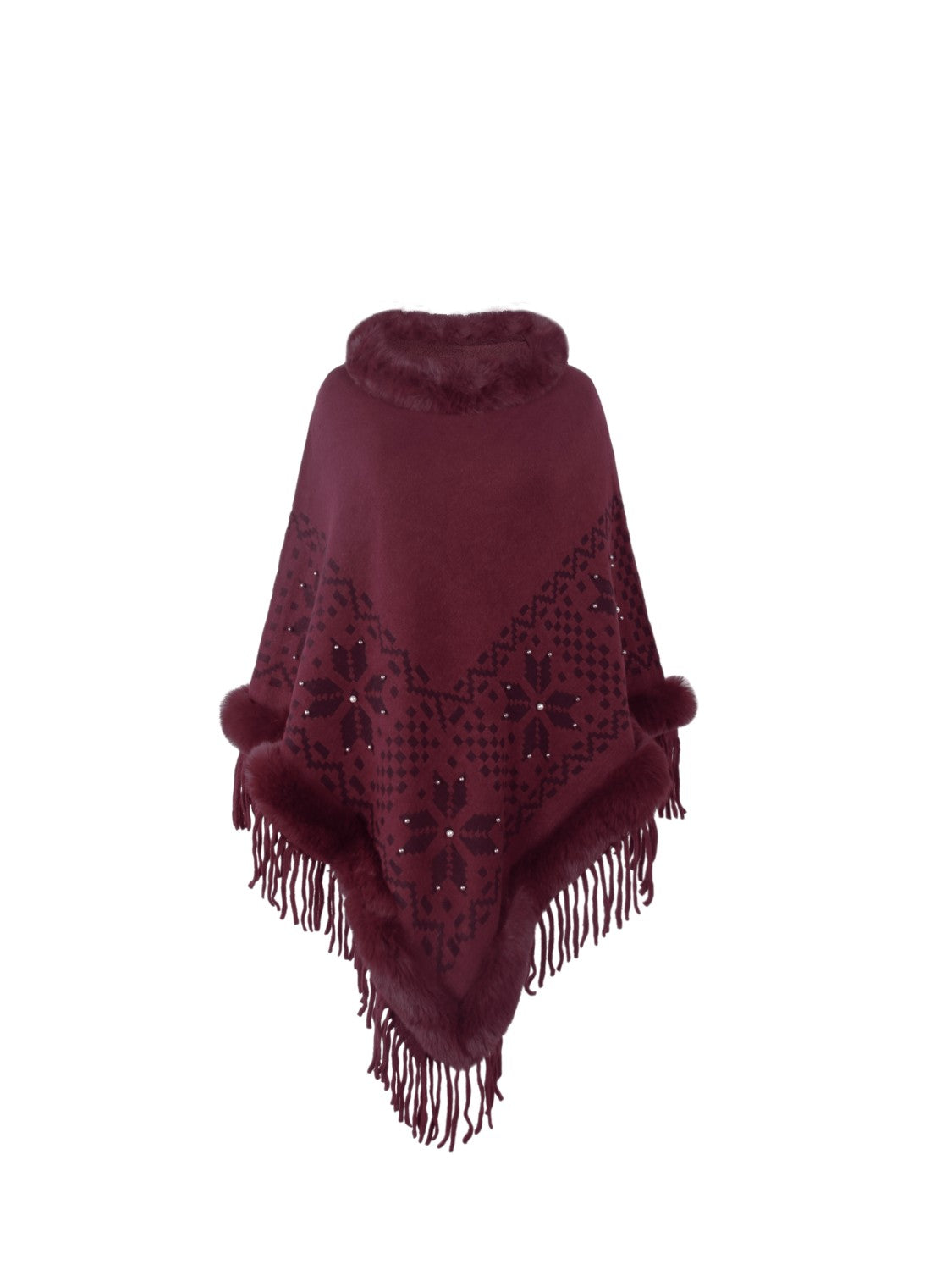 Fringe Geometric Cape Sleeve Poncho-Angel Casuals