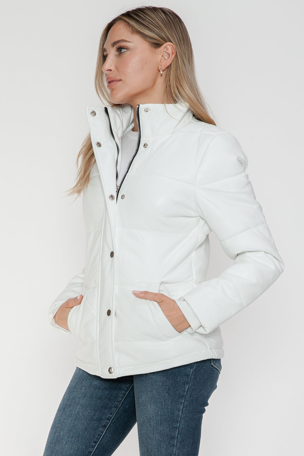 YMI Pocketed Zip Up Turtleneck Puffer Jacket-Angel Casuals