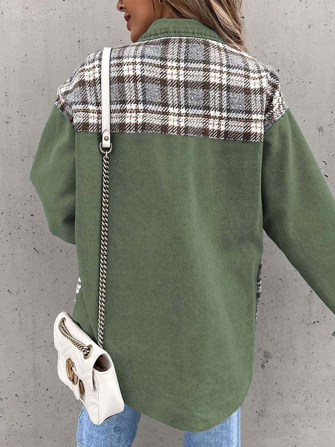 Plaid Button Up Dropped Shoulder Jacket-Angel Casuals