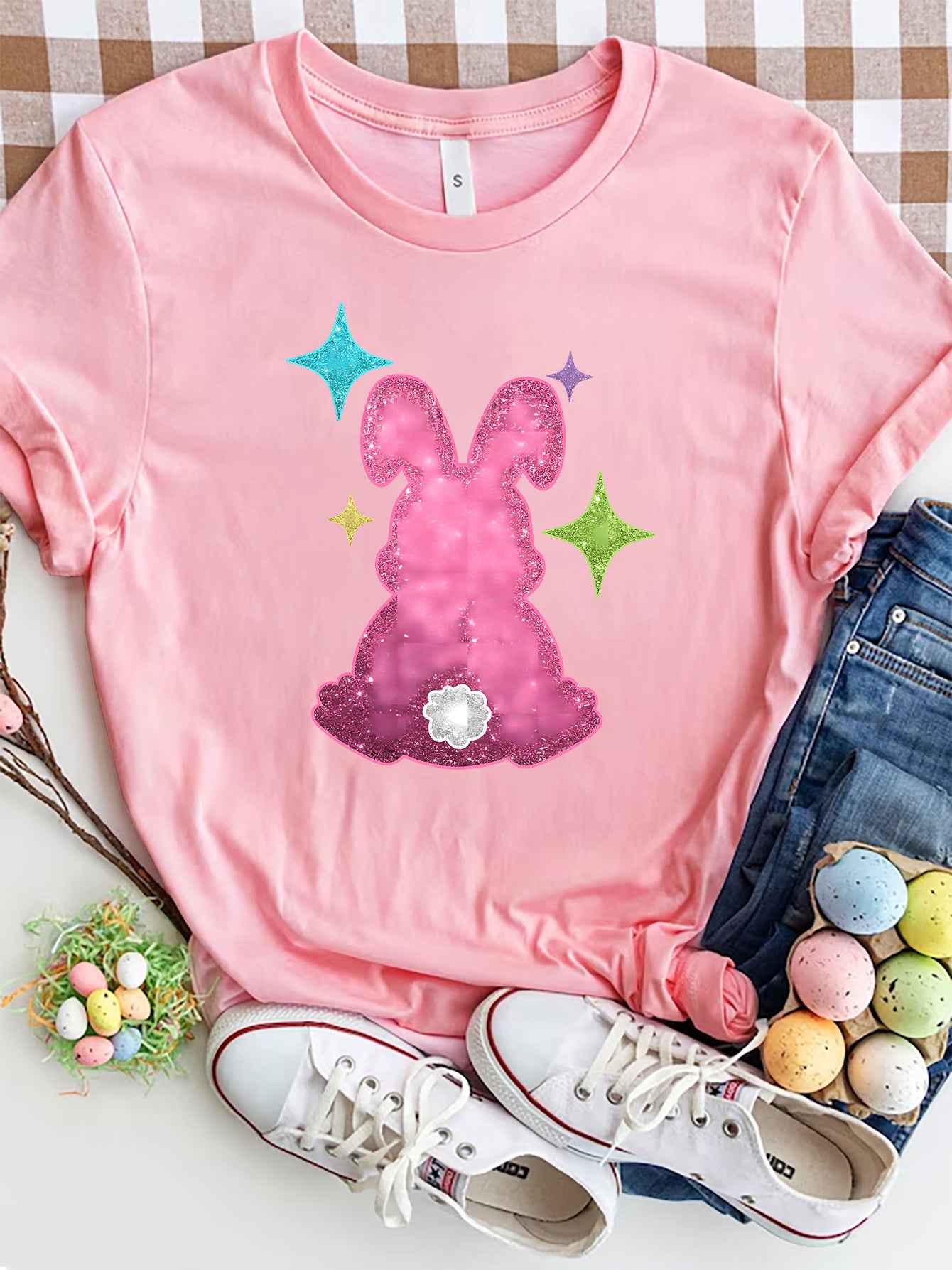 Rabbit Round Neck Short Sleeve T-Shirt-Angel Casuals