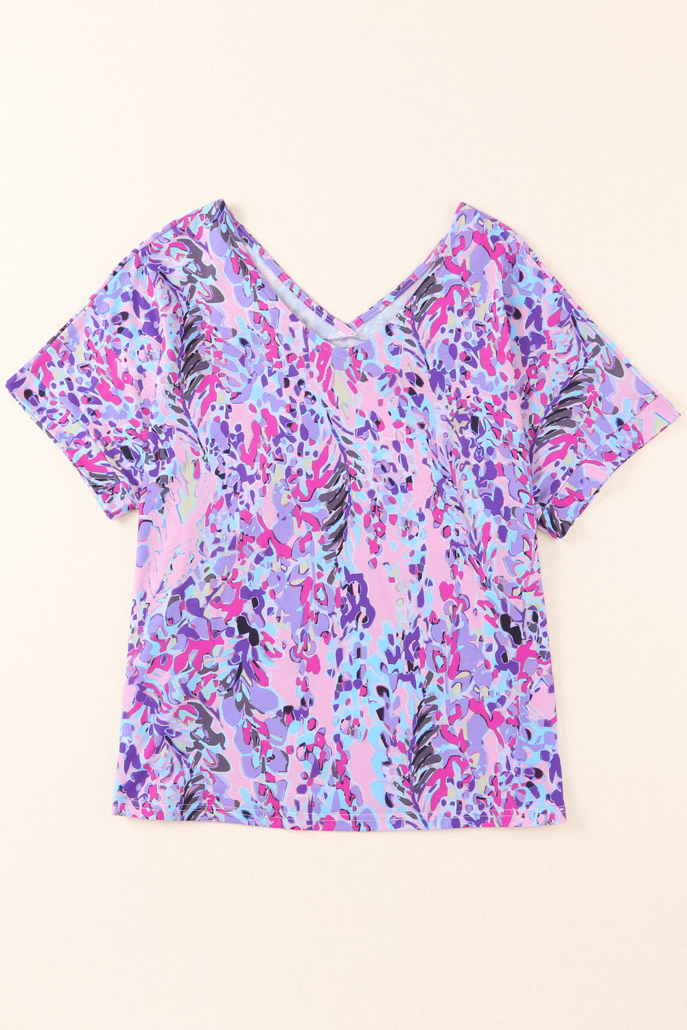 Printed V-Neck Short Sleeve T-Shirt-Angel Casuals