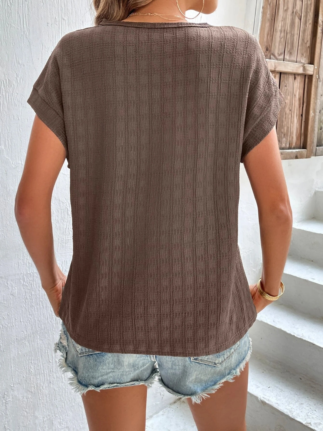 Textured Round Neck Short Sleeve Top-Angel Casuals