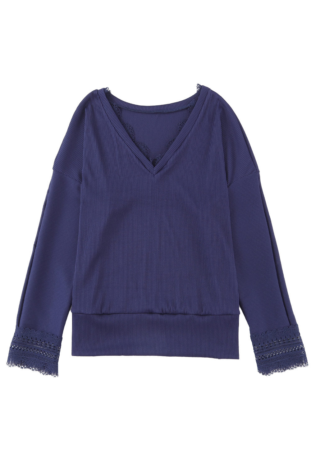 Lace Detail V-Neck Long Sleeve T-Shirt-Angel Casuals