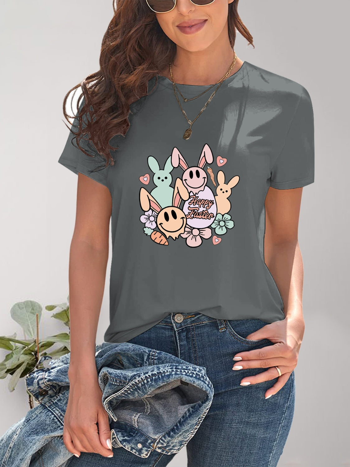 Graphic Round Neck Short Sleeve T-Shirt-Angel Casuals