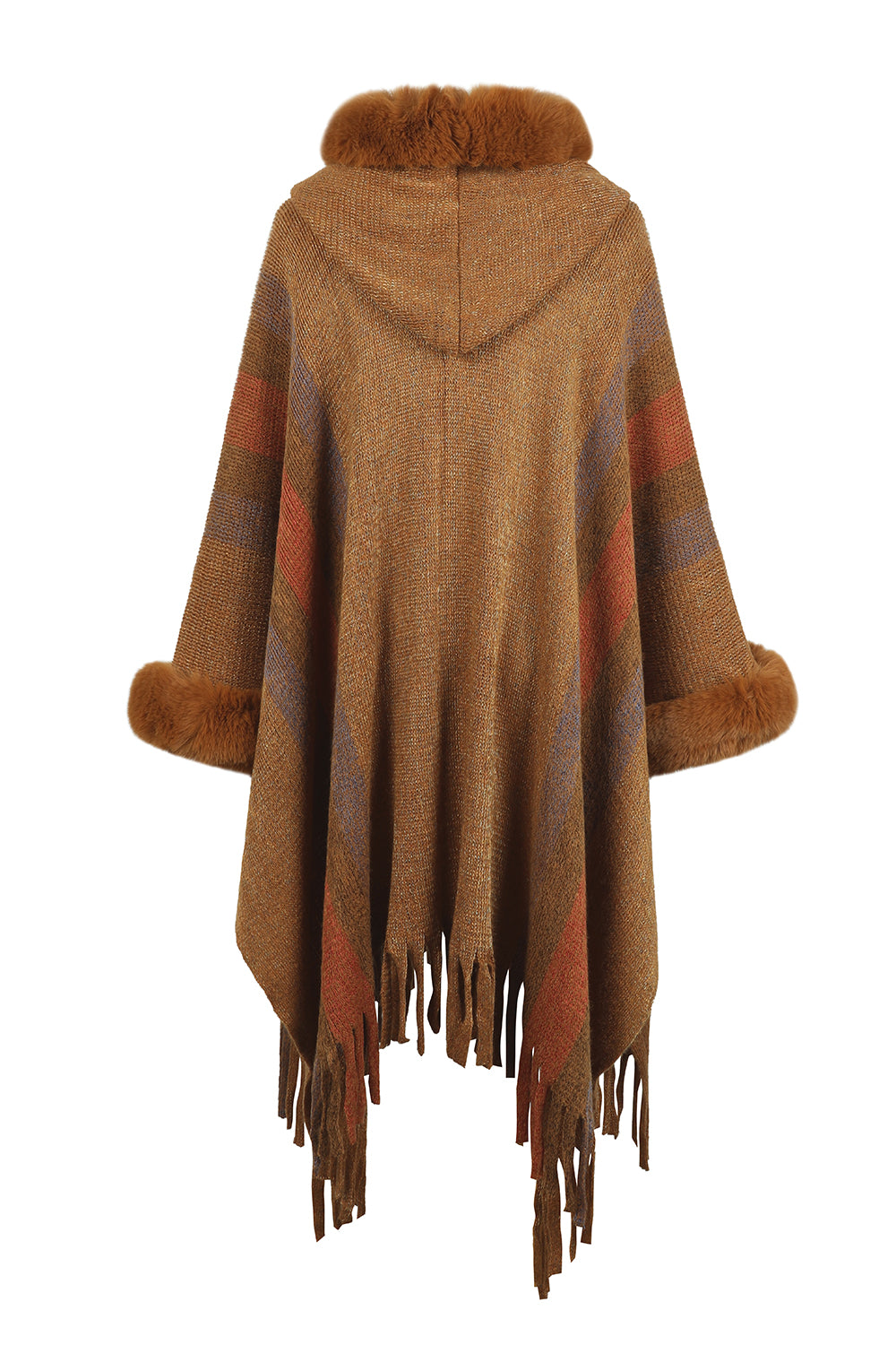 Color Block Fringe Detail Poncho-Angel Casuals