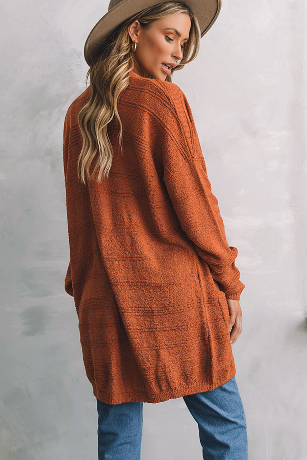 Open Front Textured Cardigan with Pockets-Angel Casuals