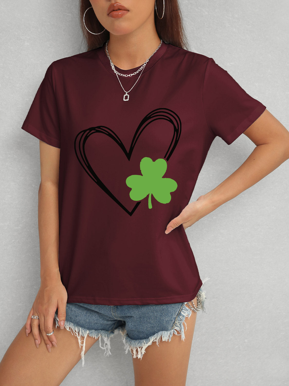 Heart Lucky Clover Short Sleeve T-Shirt-Angel Casuals