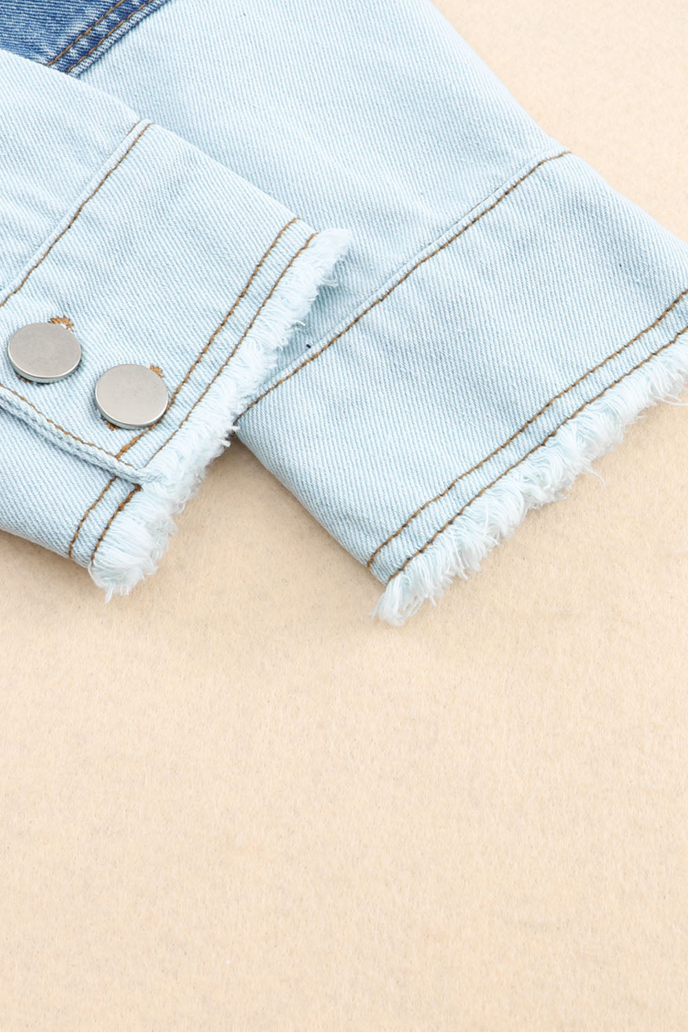 Raw Hem Color Block Denim Jacket-Angel Casuals
