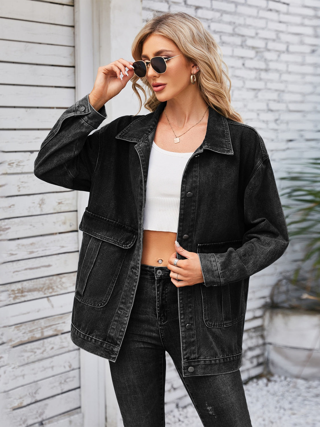 Button Up Long Sleeve Denim Jacket-Angel Casuals
