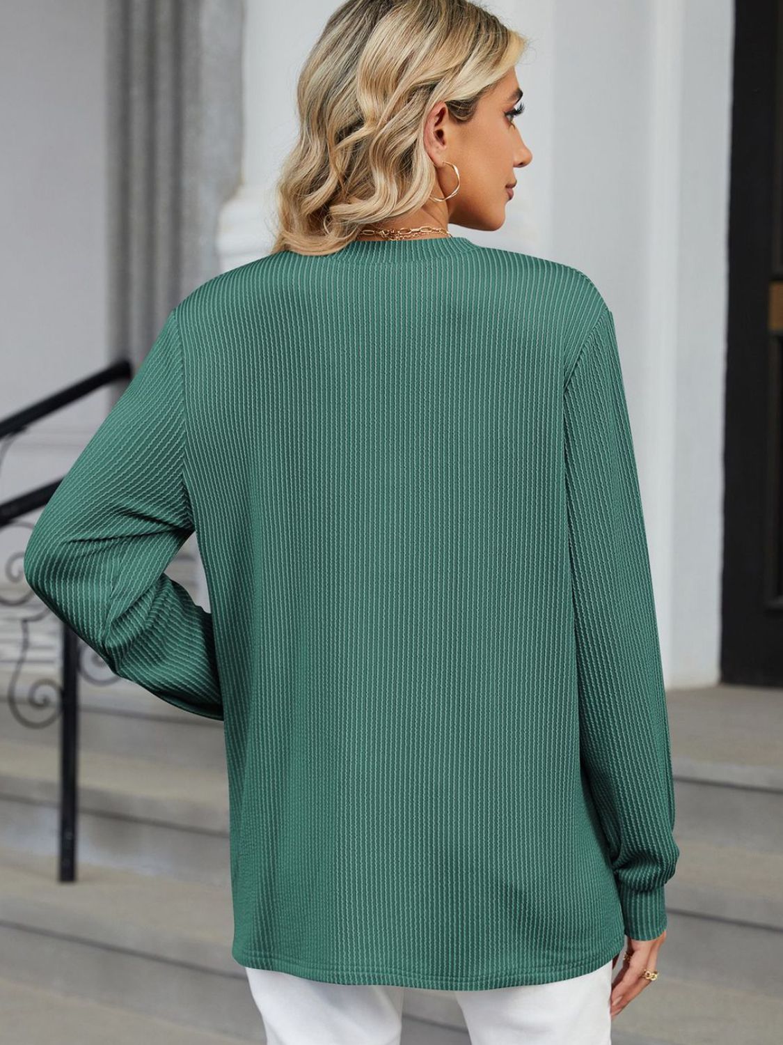 Striped Notched Long Sleeve T-Shirt-Angel Casuals
