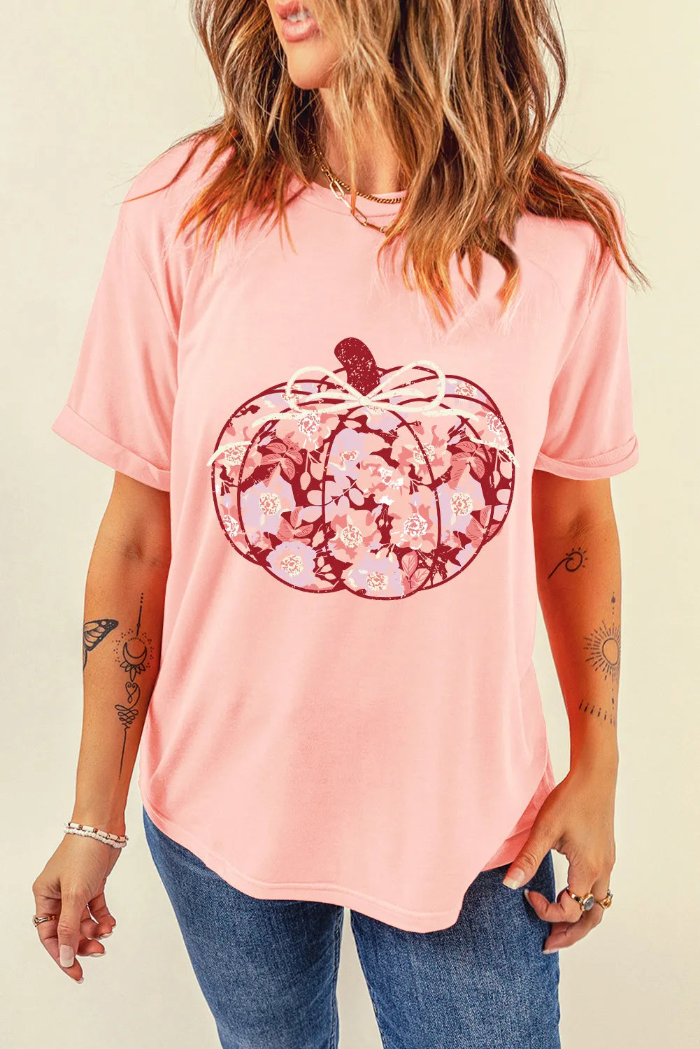 Pumpkin Graphic Round Neck Long Sleeve T-Shirt-Angel Casuals